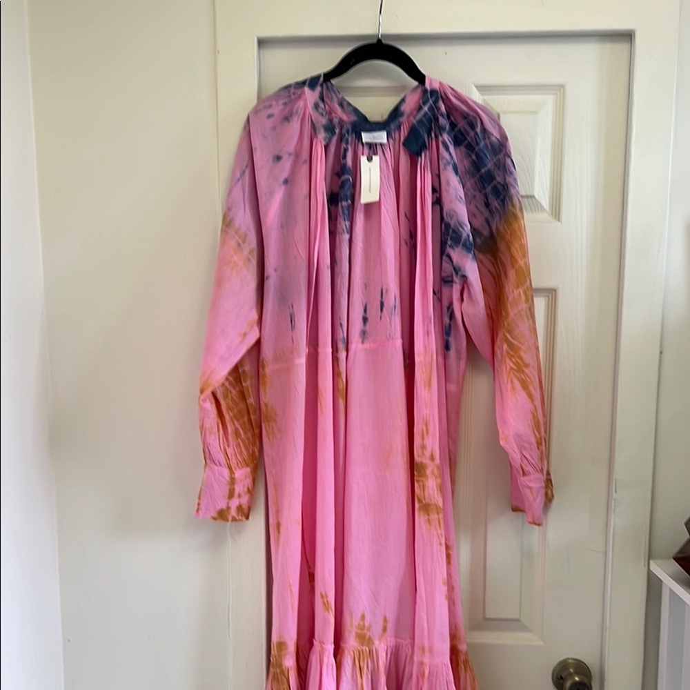 Anthropologie Blue and Purple Sundress with Long Bishop Sleeves